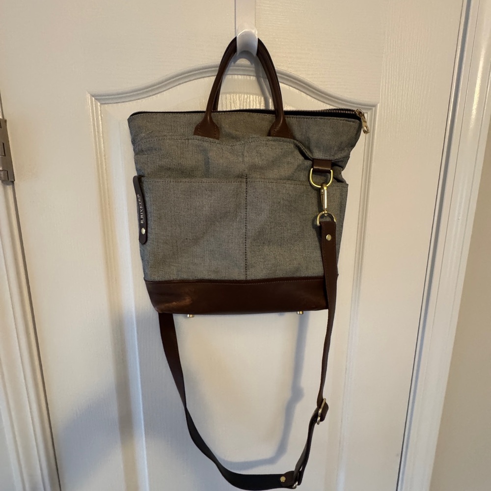 R. Riveter Otto Tote Fatigue Washed Canvas + Brown leather